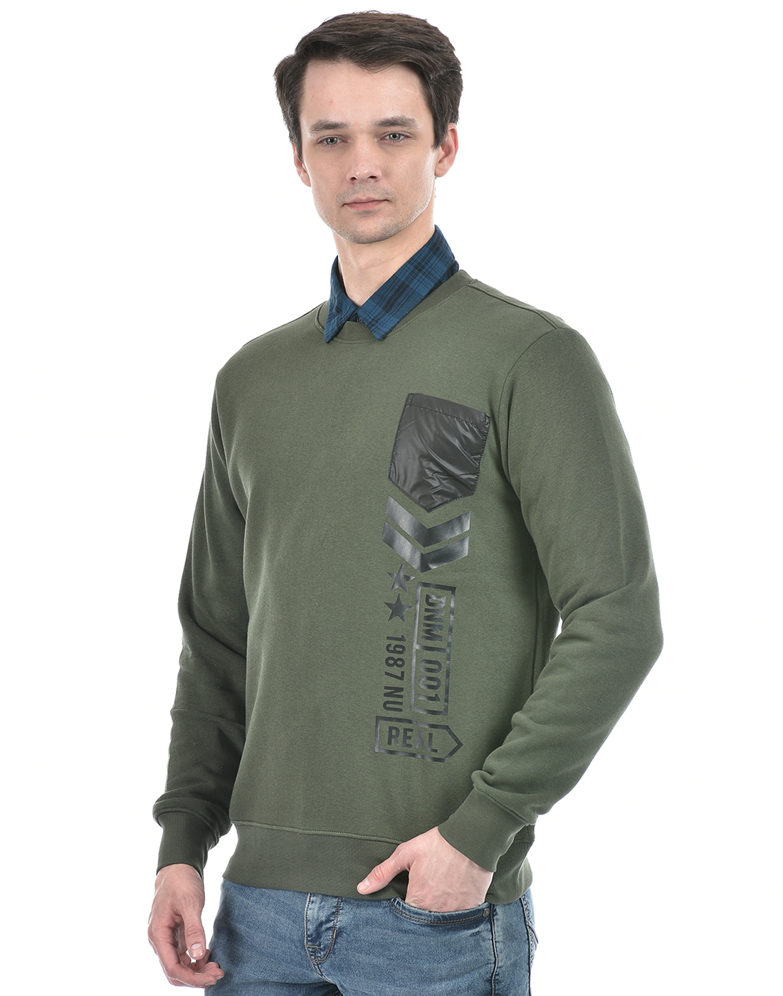 Numero Uno Men Abstract Green Sweat Shirt